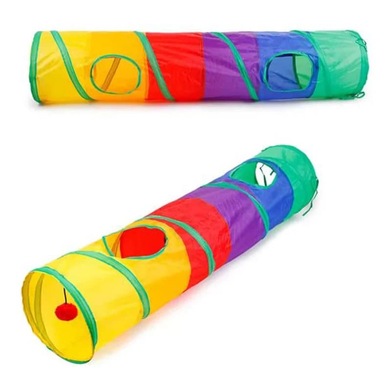 Faltbarer Katzentunnel mit Knisterstoff & Pompon (gerade & Y-Form)