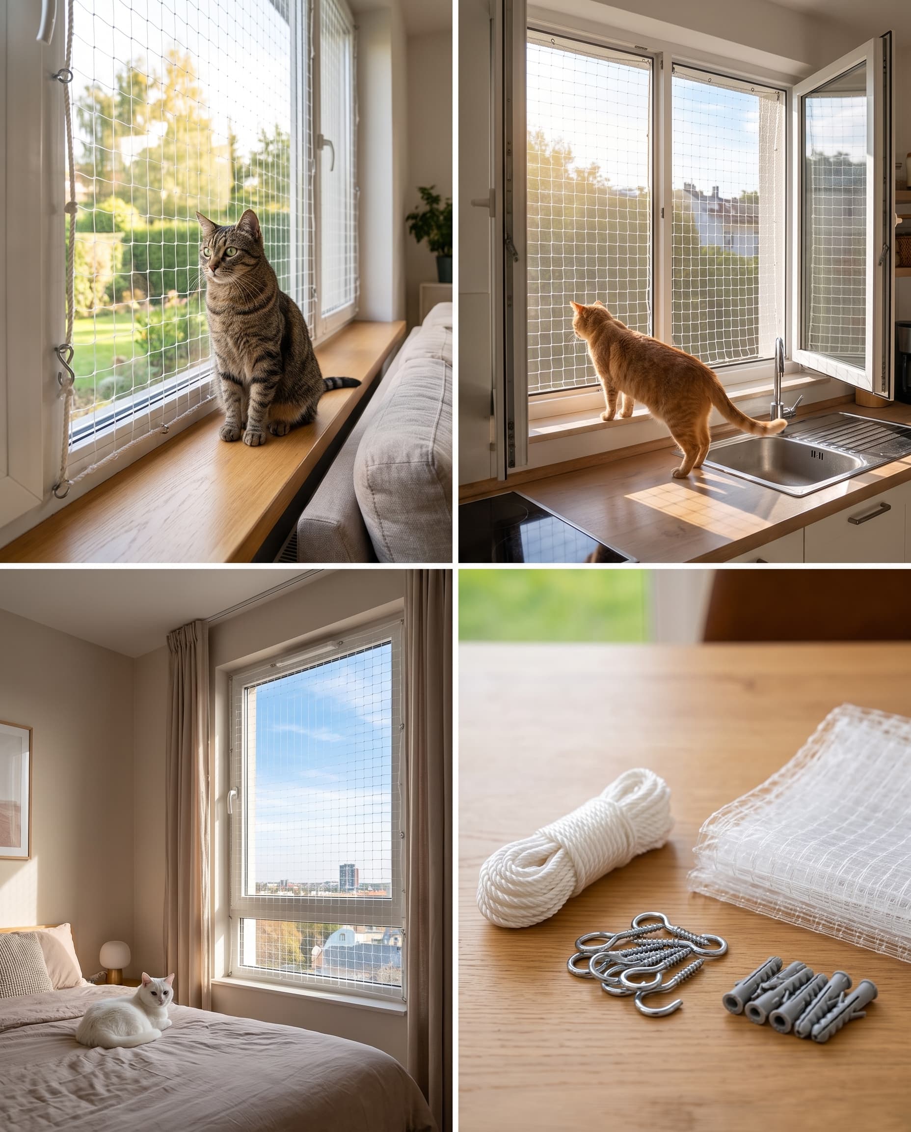 Transparentes Katzenschutznetz mit Befestigungsset