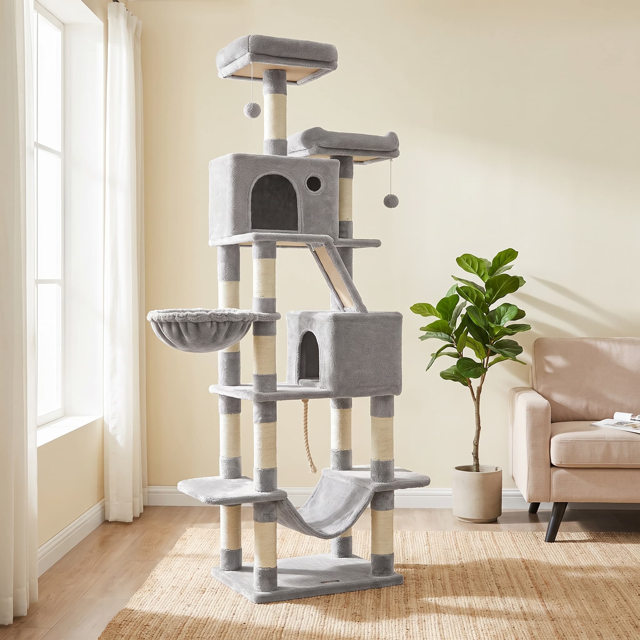 Feandrea XXL 206cm Multi-Level Cat Tree with Hammock