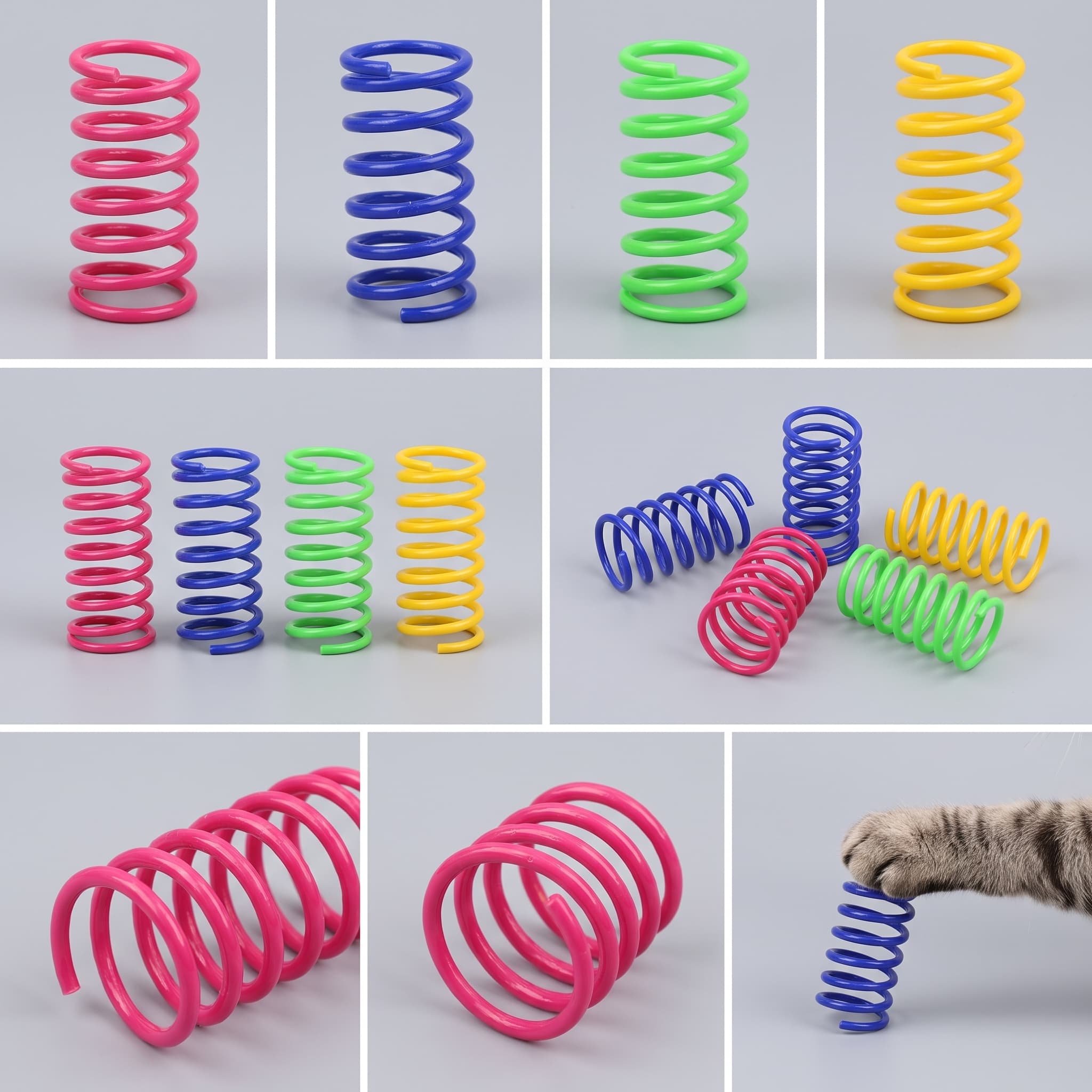 Bunte Katzen-Spielzeugfedern aus Kunststoff - Interaktive und robuste Sprungspiralen