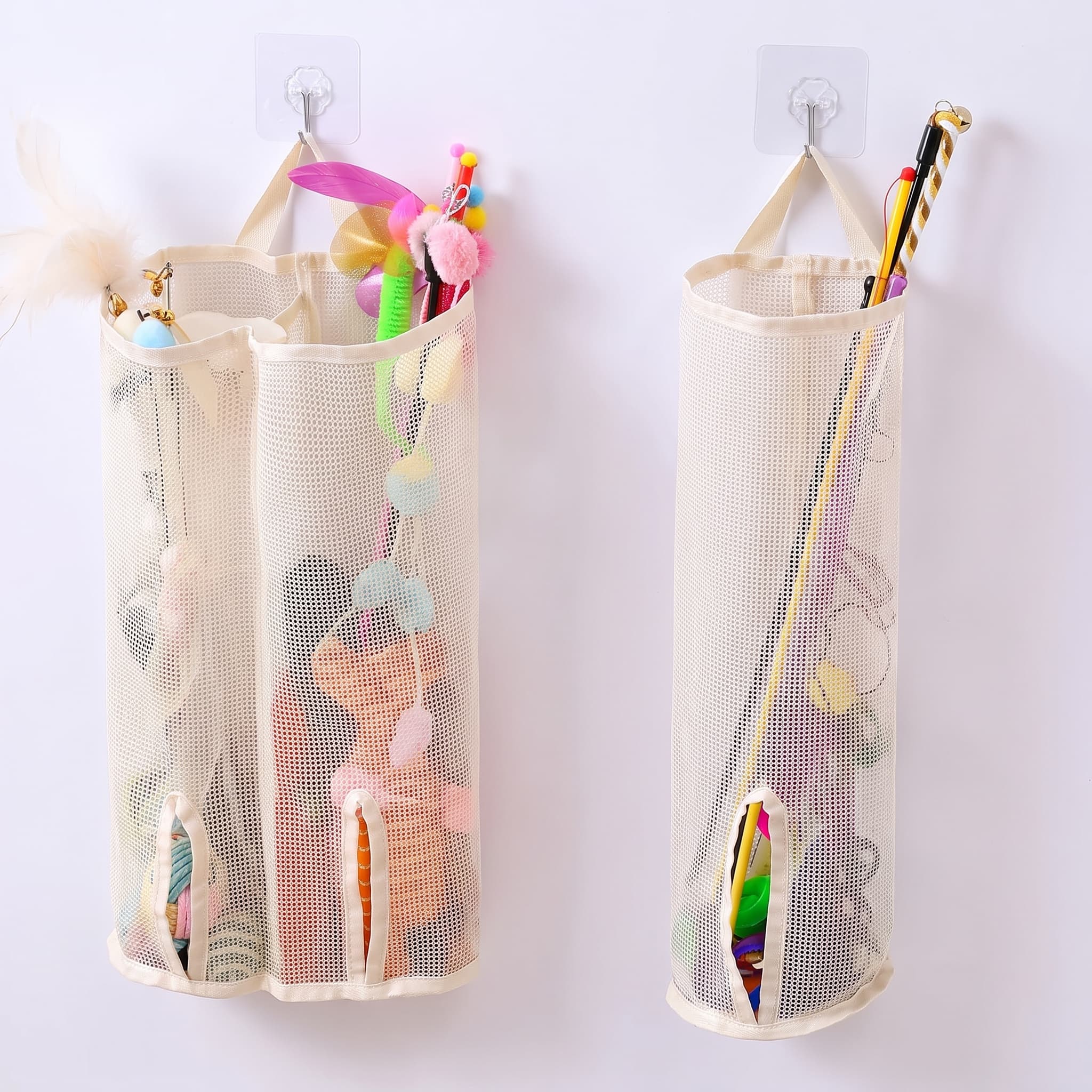 Wall-Mounted Mesh Pet Toy Storage Bag | Cat Wand & Ball Organizer