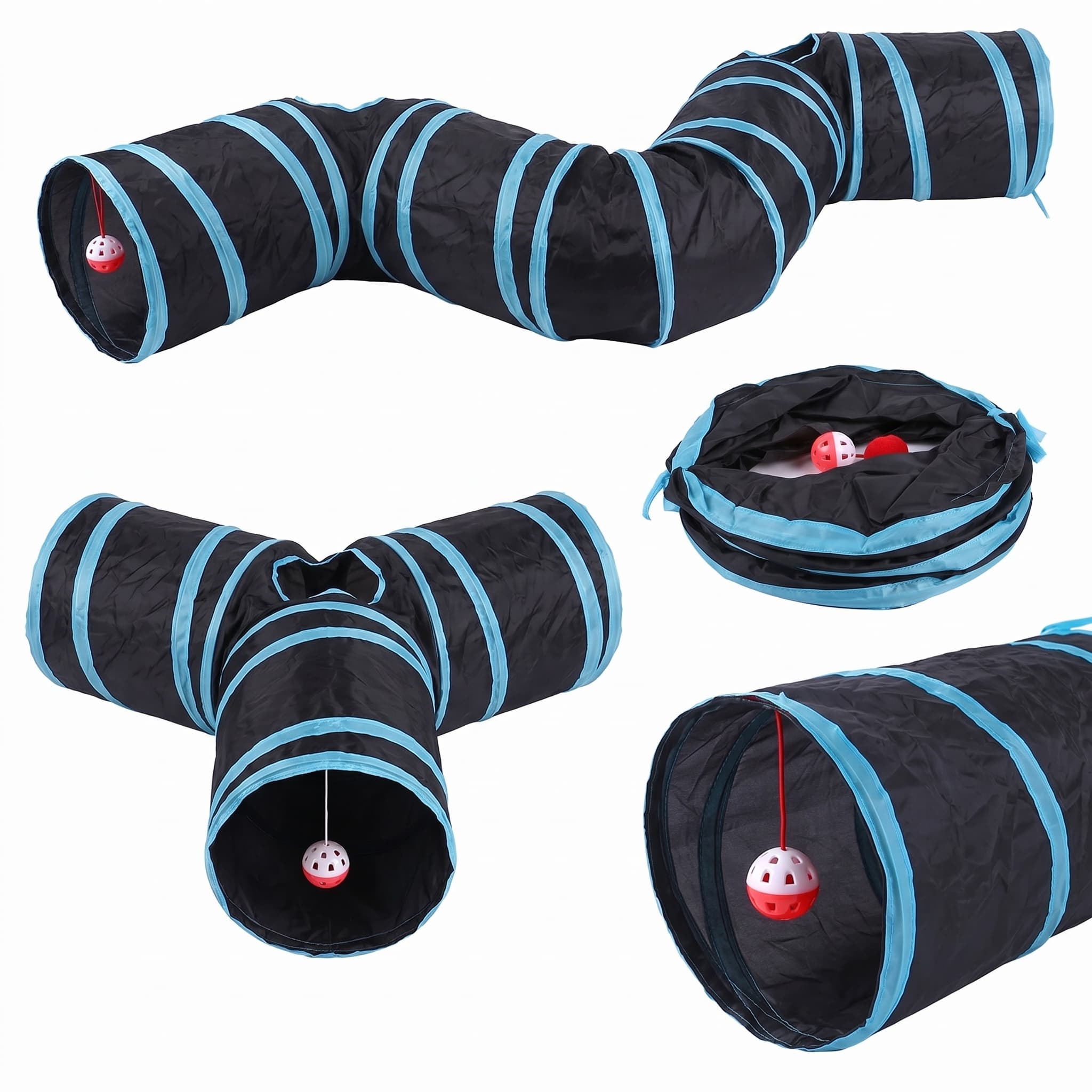 Foldable Cat Play Tunnel with Hanging Toys
