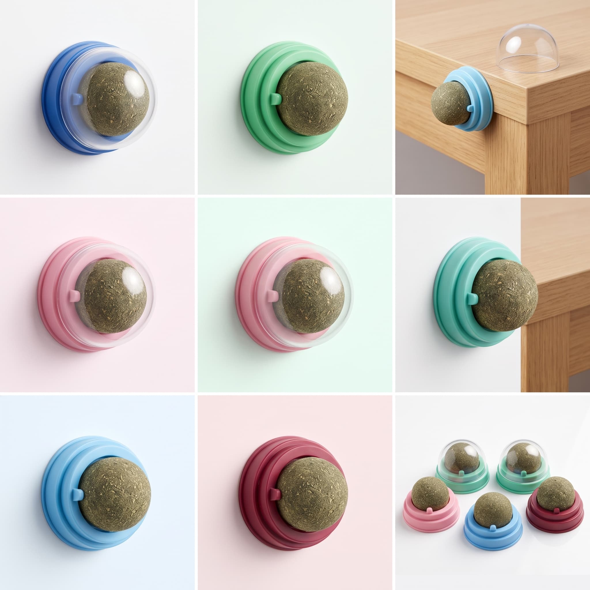 Stick-On Rotatable Catnip Wall Ball Toy