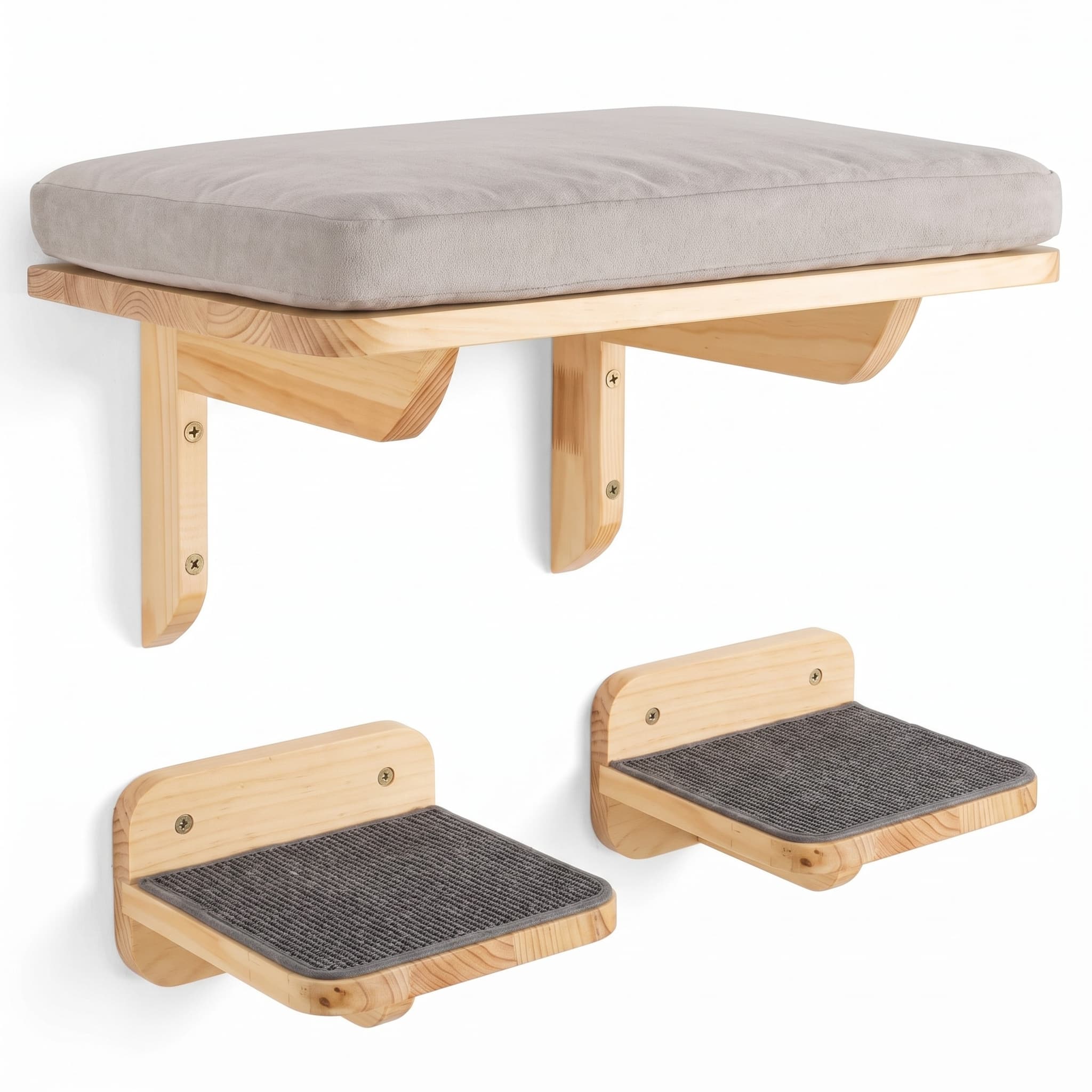 Wandmontiertes Katzenbett-Set, 2 Kratzbretter, 3-teilig
