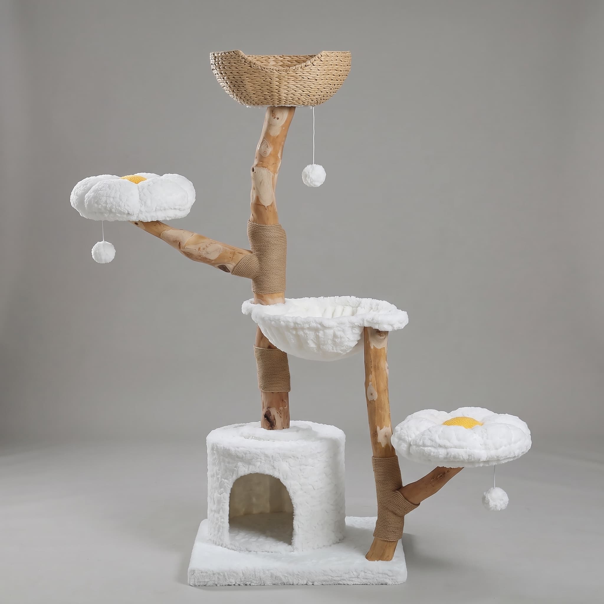 150 cm Massivholz-Kratzbaum mit Blumen-Plattformen