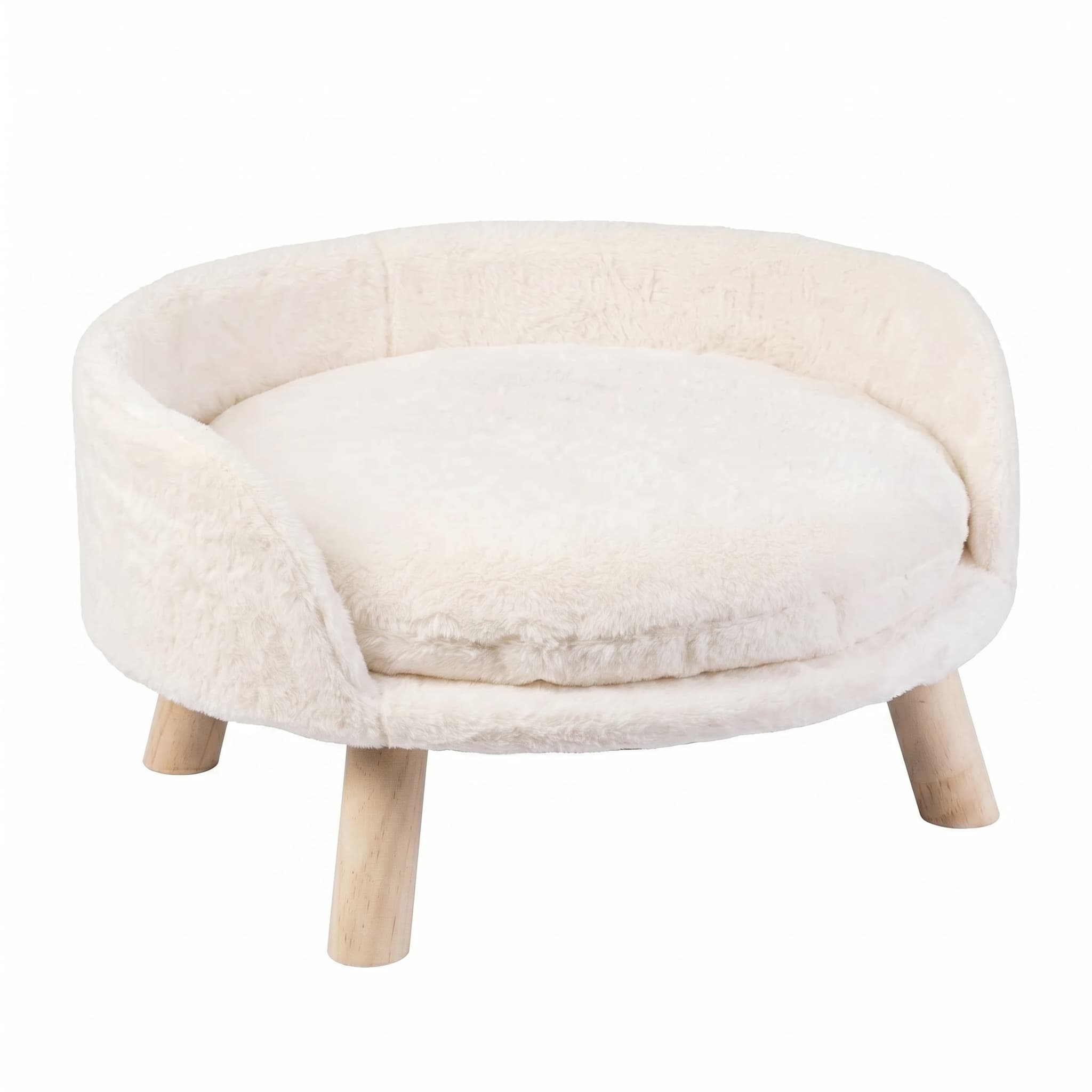Plüsch-Katzenbett mit Holzbeinen, wasserdichtes Kissen